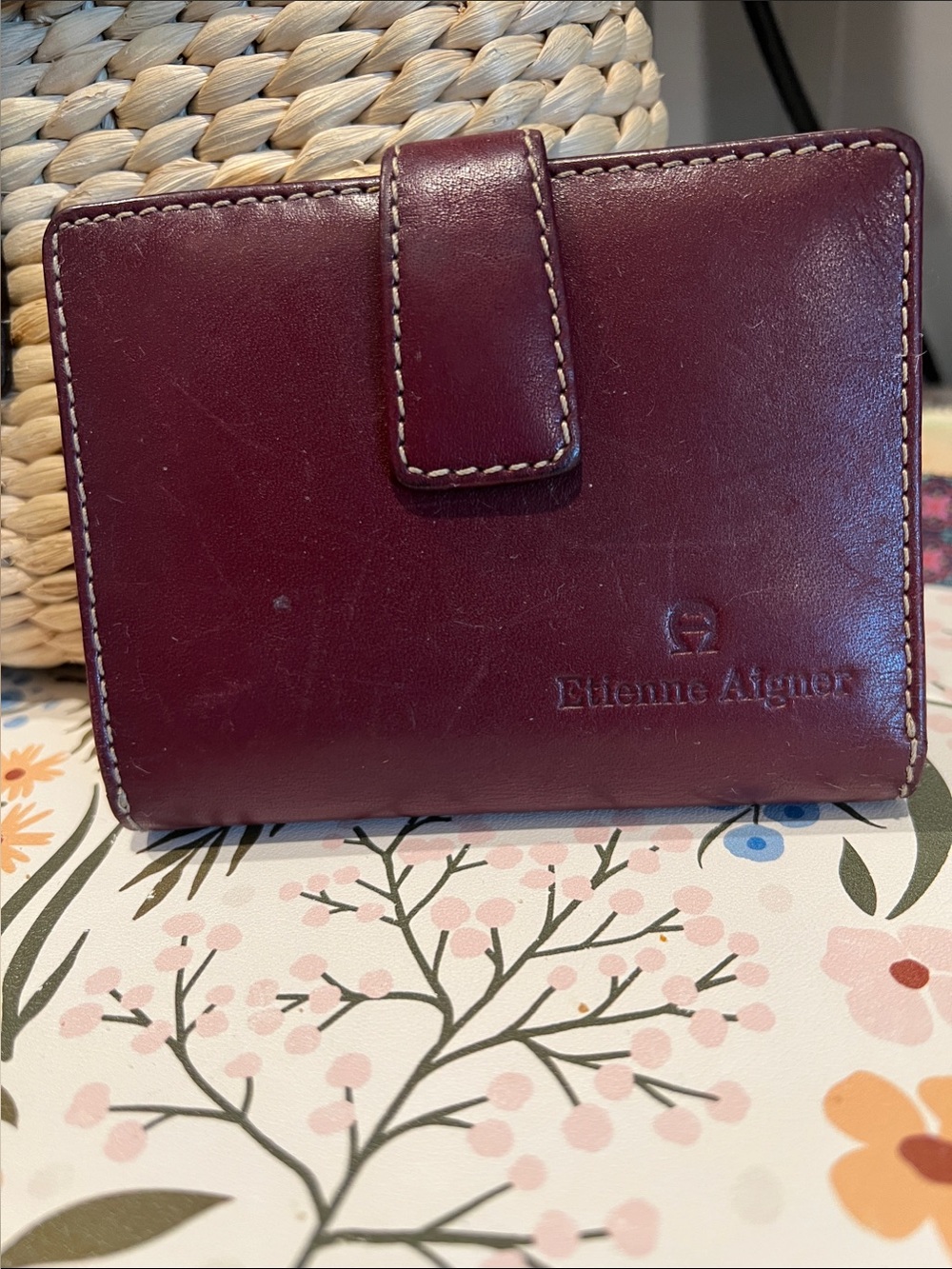 Etienne Aigner Deep Burgundy Leather Snap Wallet